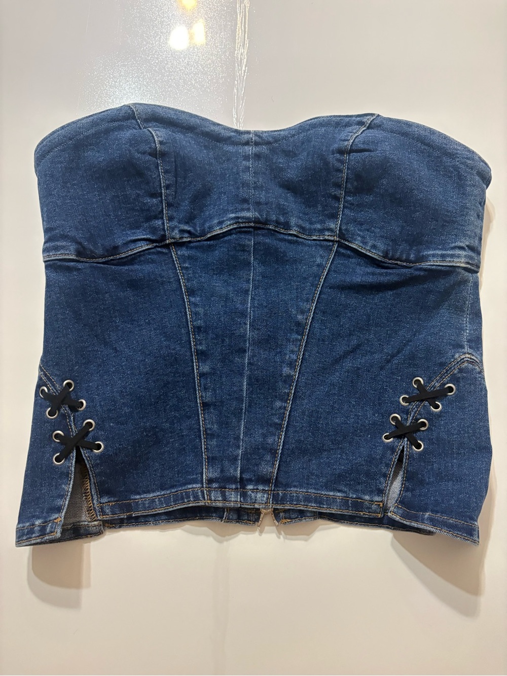 Hudson Jeans Dark Blue Denim Strapless Corset Crop Top